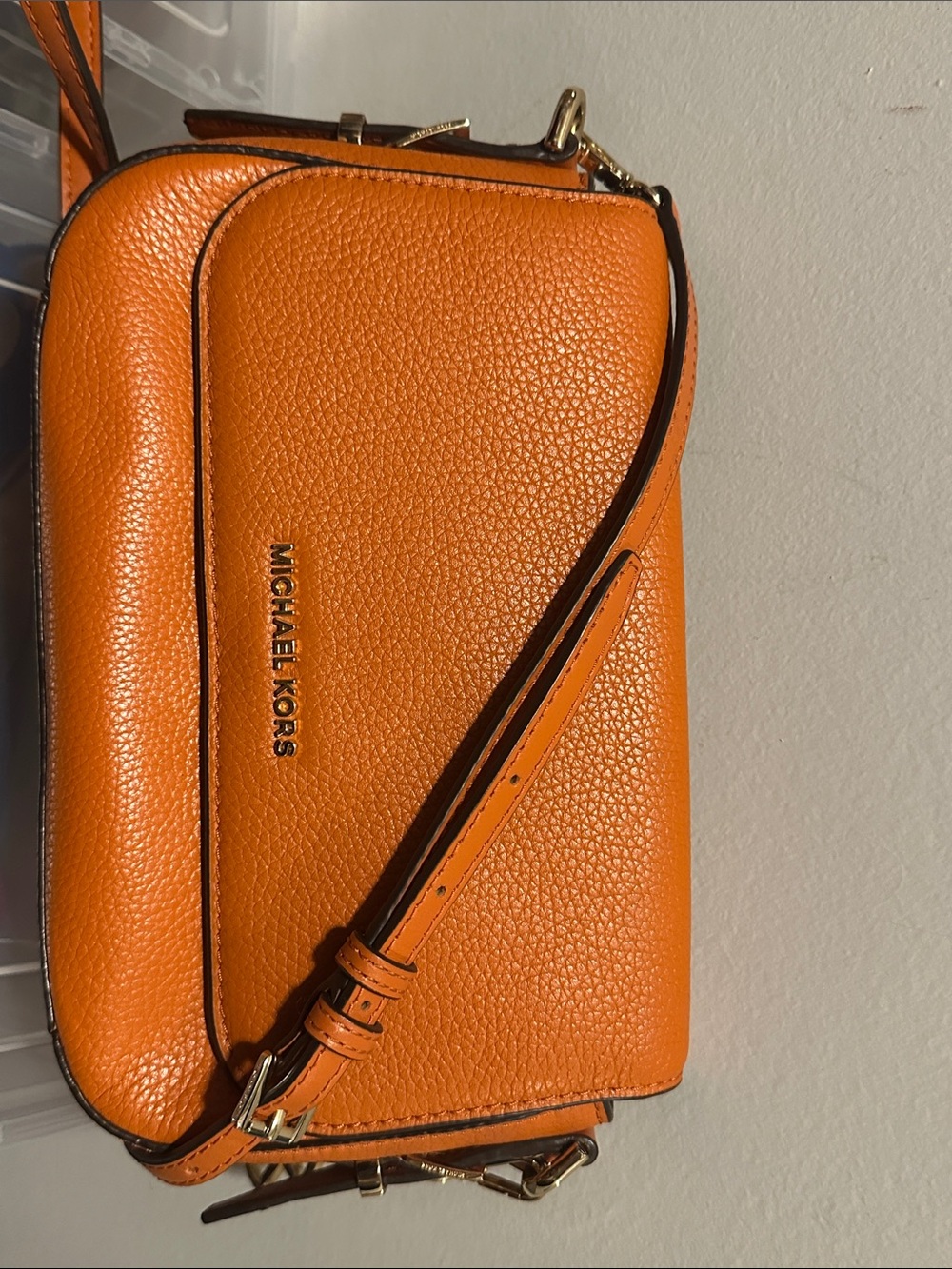 Michael Kors Orange Pebbled Leather Messenger Crossbody
